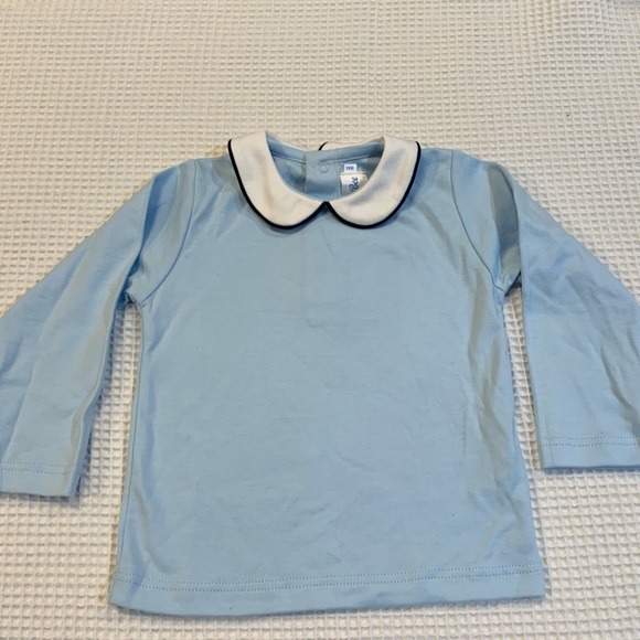 The Bumblebee 100% Pima cotton Peter Pan Collar Shirt 18m Blue and White. - Picture 1 of 3